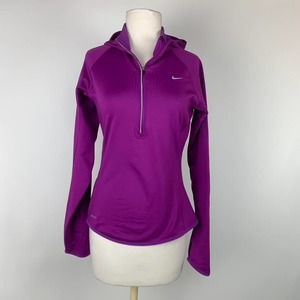 NIKE Quarter Zip Hooded Pullover Top Vibrant Purple Thumb Holes - Size Small